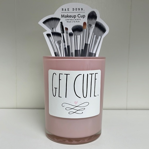 Rae Dunn Other - 💄NEW MARKDOWN GET CUTE Rae Dunn Decorative Pink Glass Makeup Cup Brush Holder